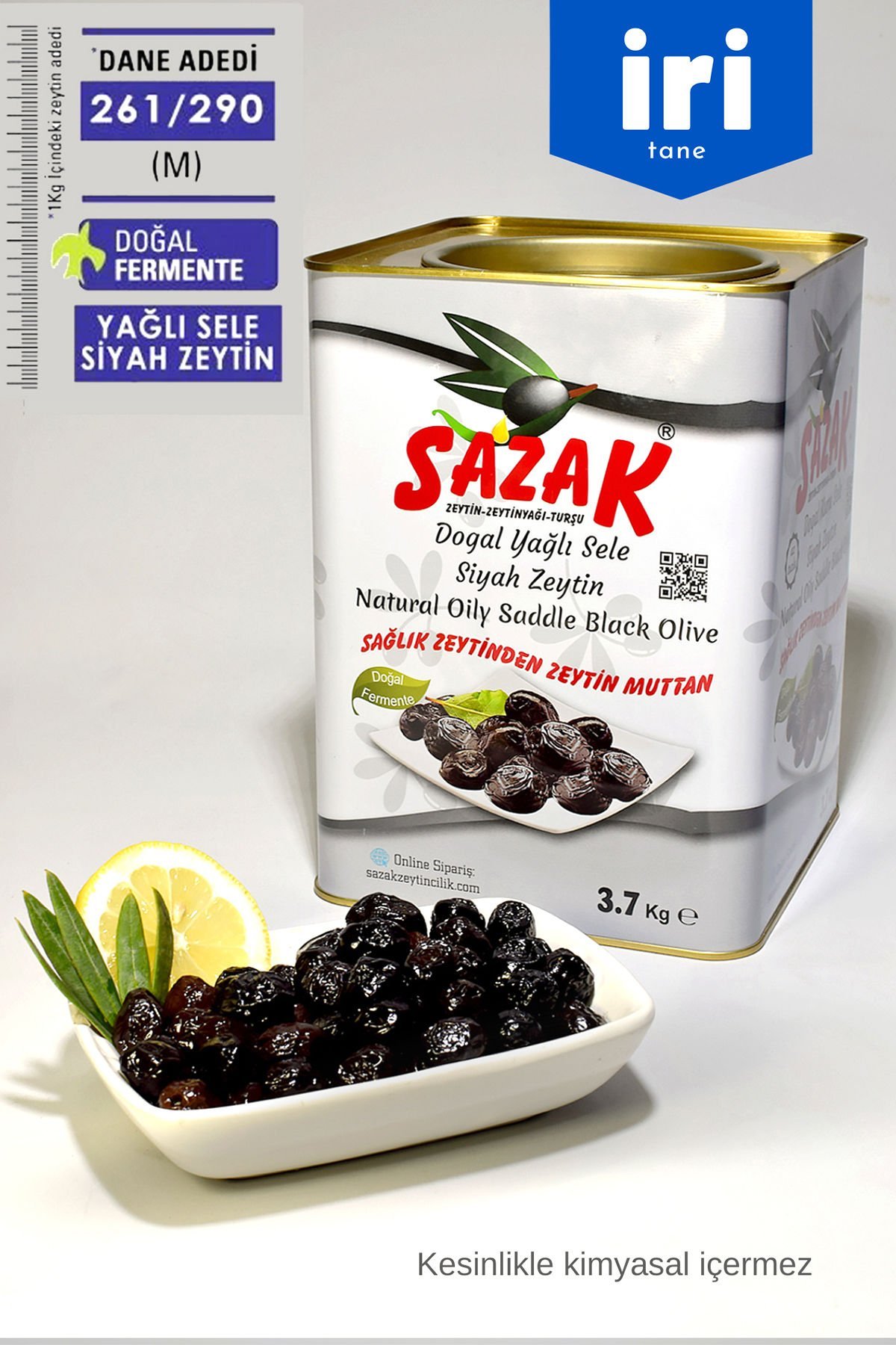 Sazak Yağlı Sele Siyah Zeytin 3.7 KG (İRİ) 261-290 KALİBRE