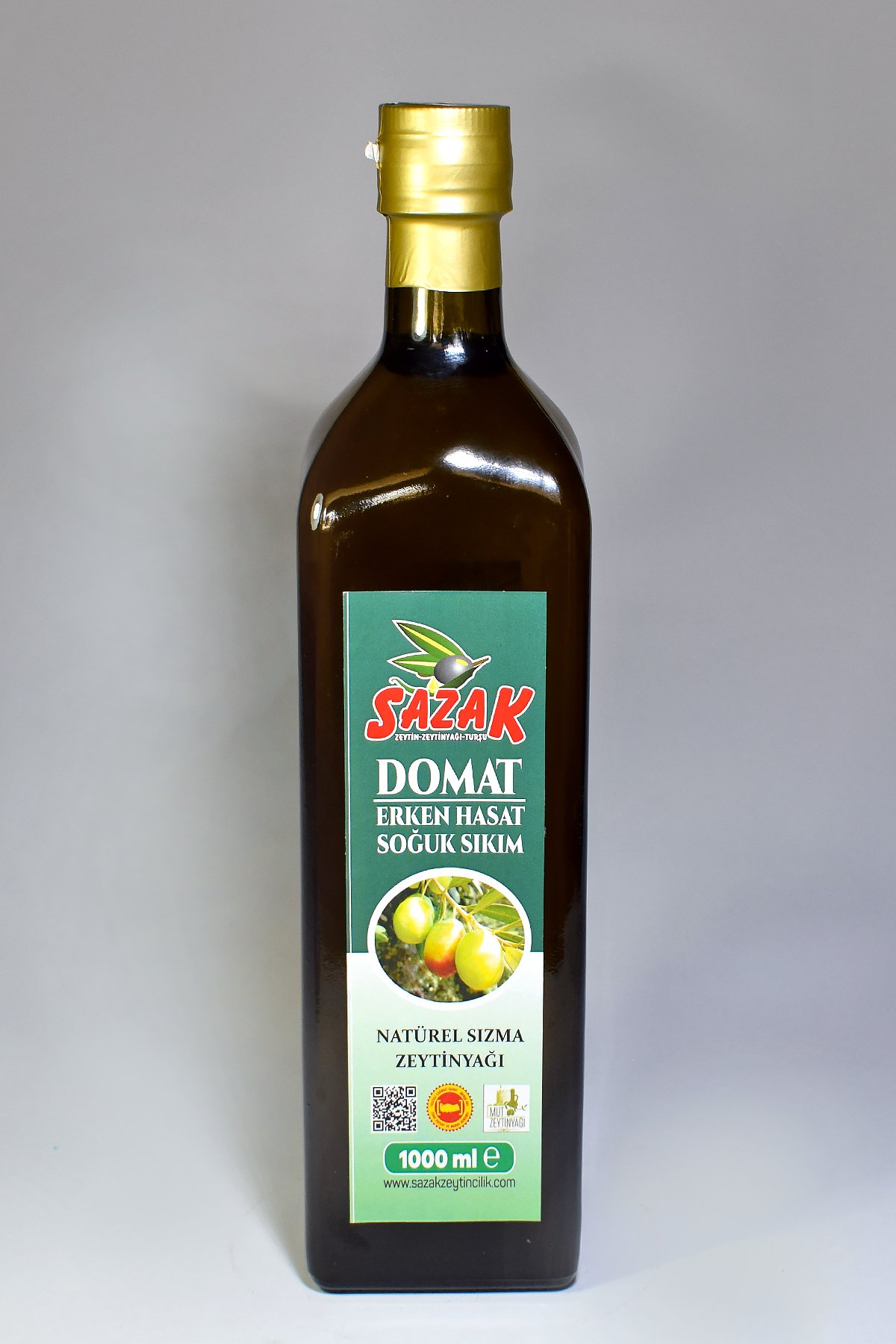 Sazak Domat Erken Hasat Soğuk Sıkım Zeytinyağı 1 LT Cam Şişe ( Yeni Sezon 2024-2025)