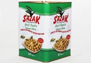 Sazak Kırma Yeşil Zeytin 3700 gr Teneke  (Kalibre 261-320)