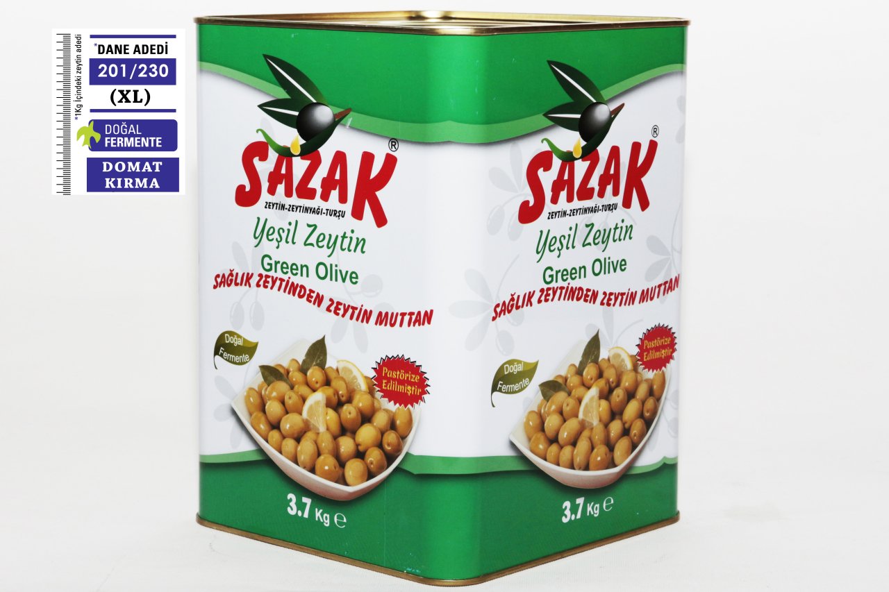 Sazak Domat Tipi Yeşil Zeytin 3700 Gr.