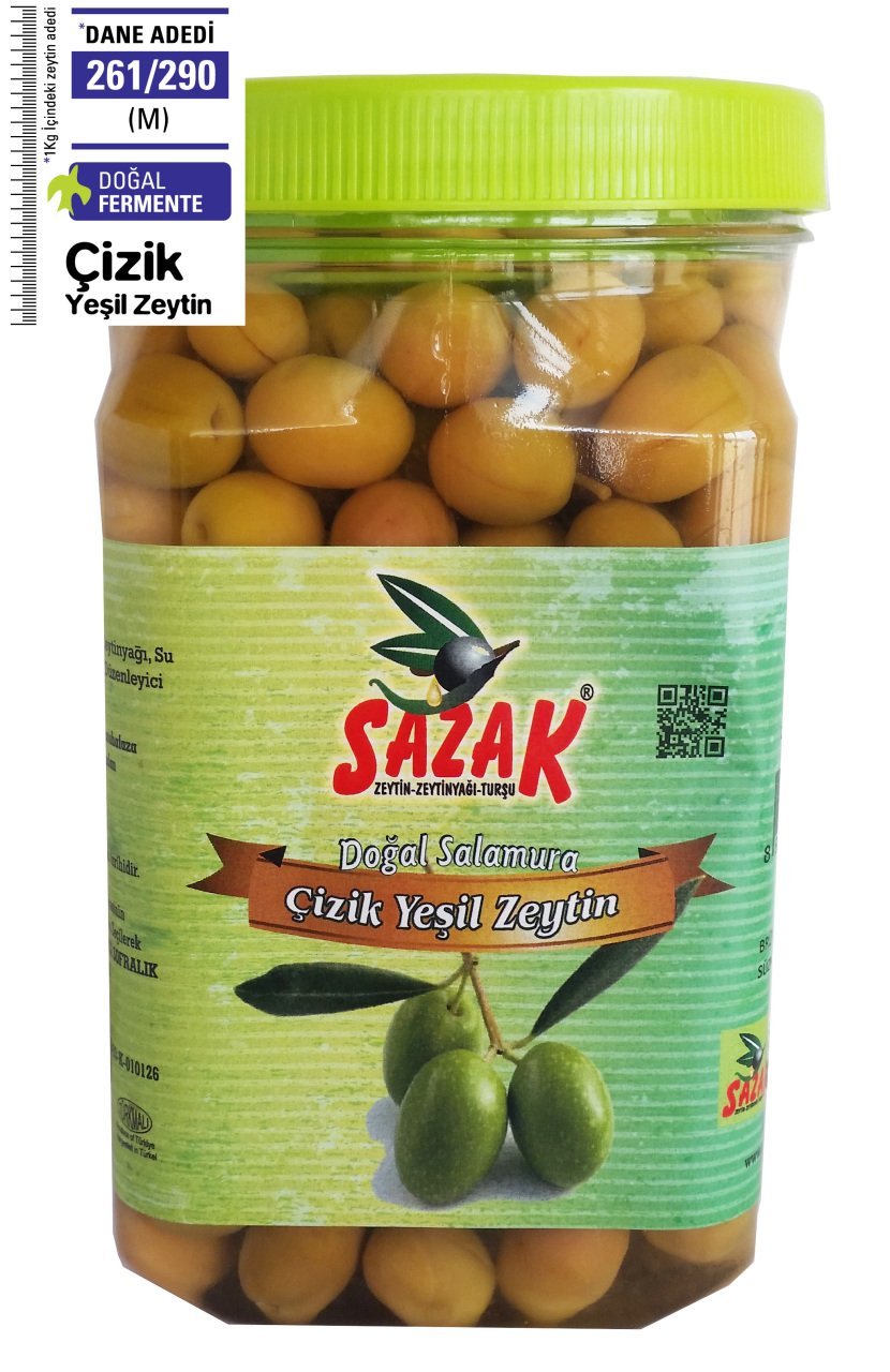 Sazak Çizik Yeşil Zeytin Net 900 gr ( İri Kalibre 231-260)