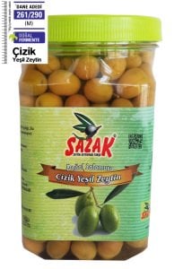 Sazak Çizik Yeşil Zeytin Net 900 gr ( İri Kalibre 231-260)