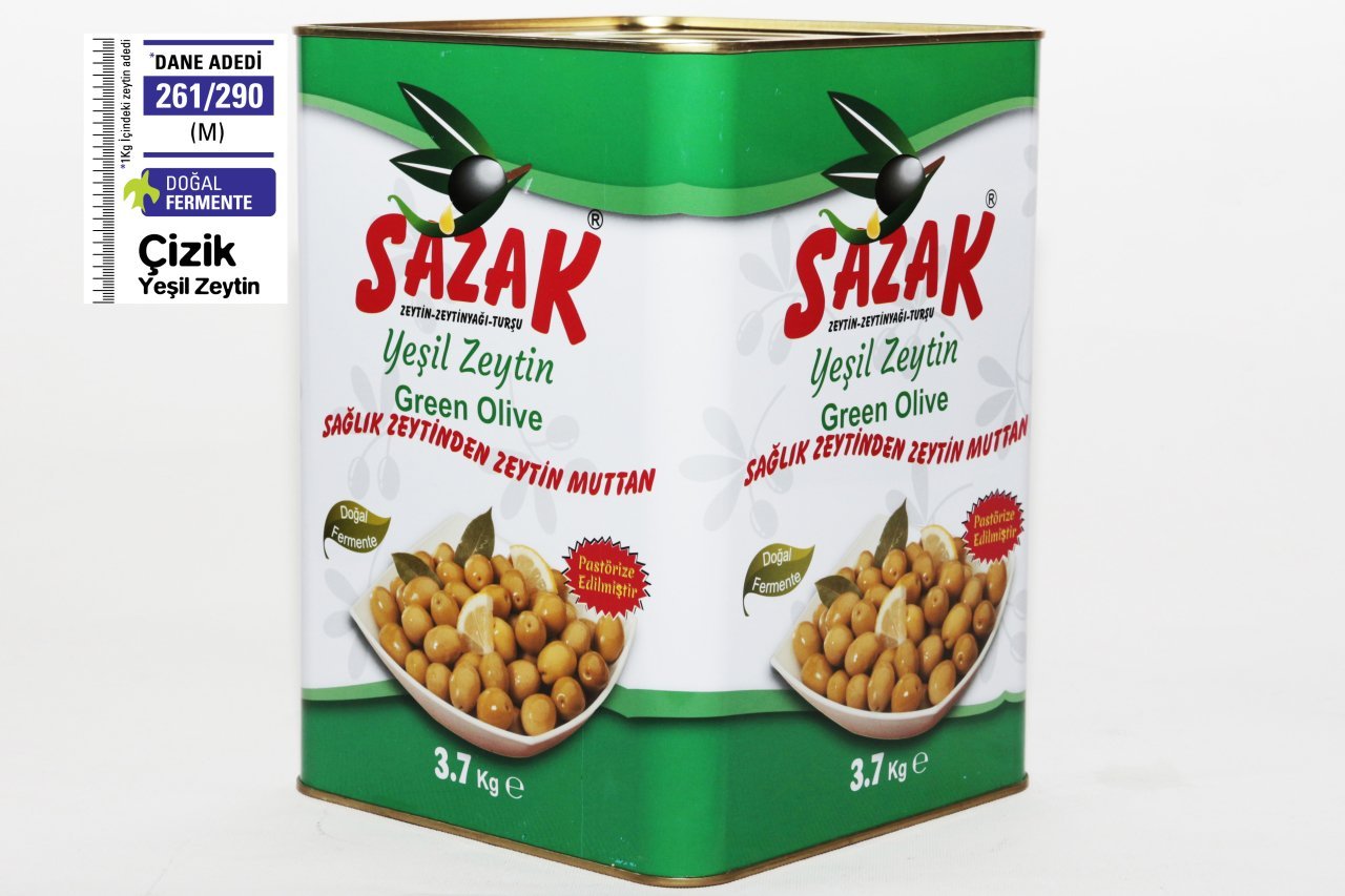 Sazak Çizik Yeşil Zeytin 3700 gr (İri Kalibre 231-260 )