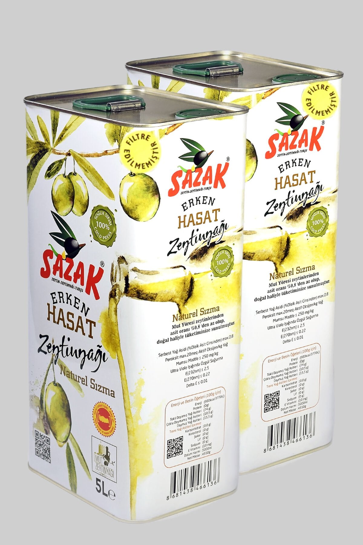 Sazak Filtresiz 10 Lt Soğuk Sıkım Erken Hasat Zeytinyağı ( Yeni Sezon 2026-2027)