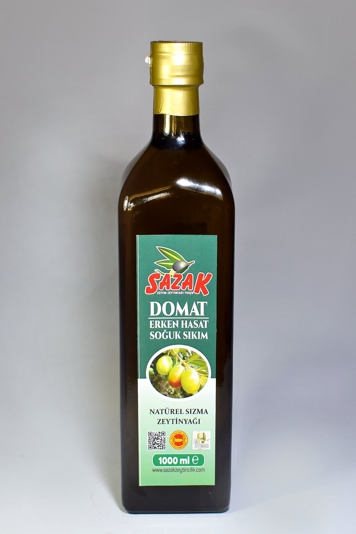Sazak Domat Erken Hasat Soğuk Sıkım Zeytinyağı 1 LT Cam Şişe ( Yeni Sezon 2025-2026)