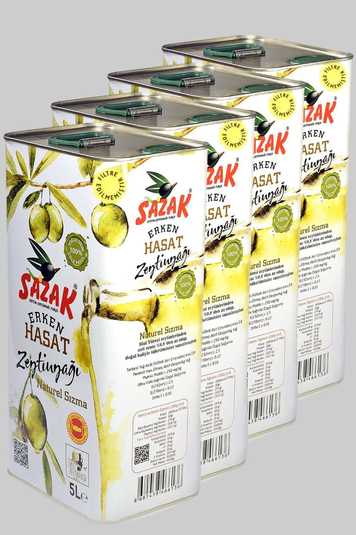 Sazak Filtresiz 20 Litre  Erken Hasat Soğuk Sıkım Sızma Zeytinyağı ( Yeni Sezon 2025-2026)