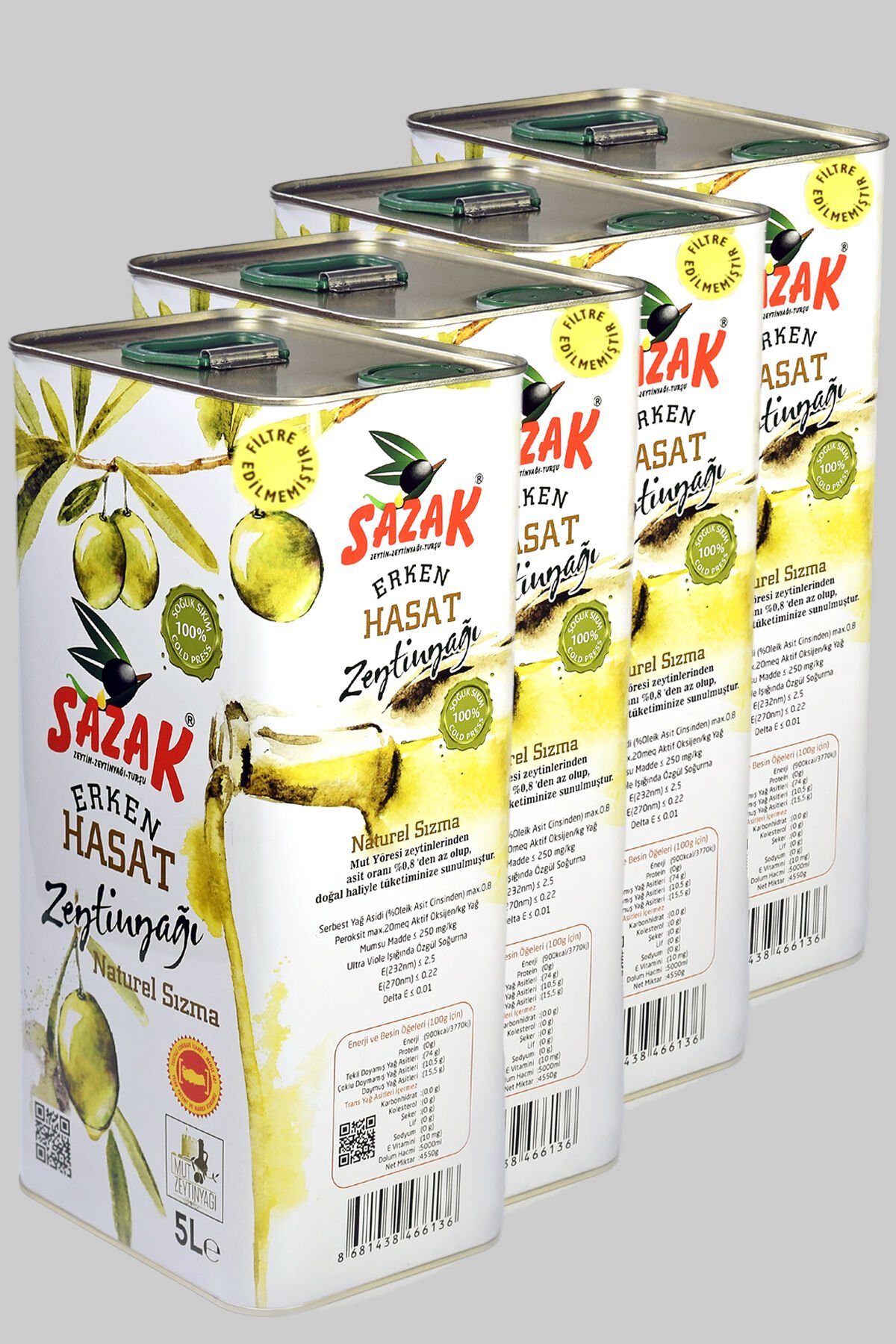 Sazak Filtresiz 20 Litre  Erken Hasat Soğuk Sıkım Sızma Zeytinyağı ( Yeni Sezon 2025-2026)