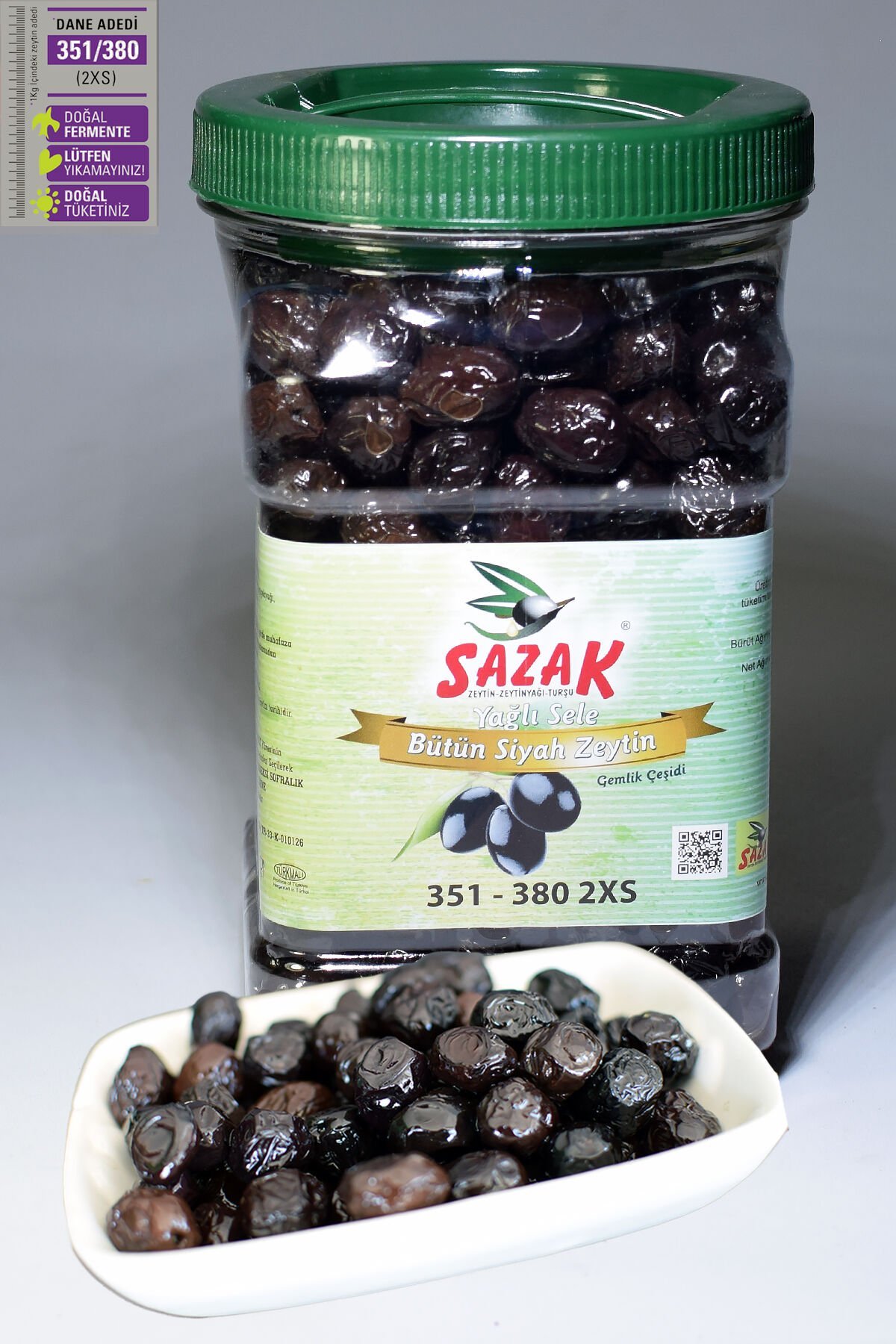 Sazak 351 - 380 Doğal Yağlı Sele Siyah Zeytin 900 Gr.