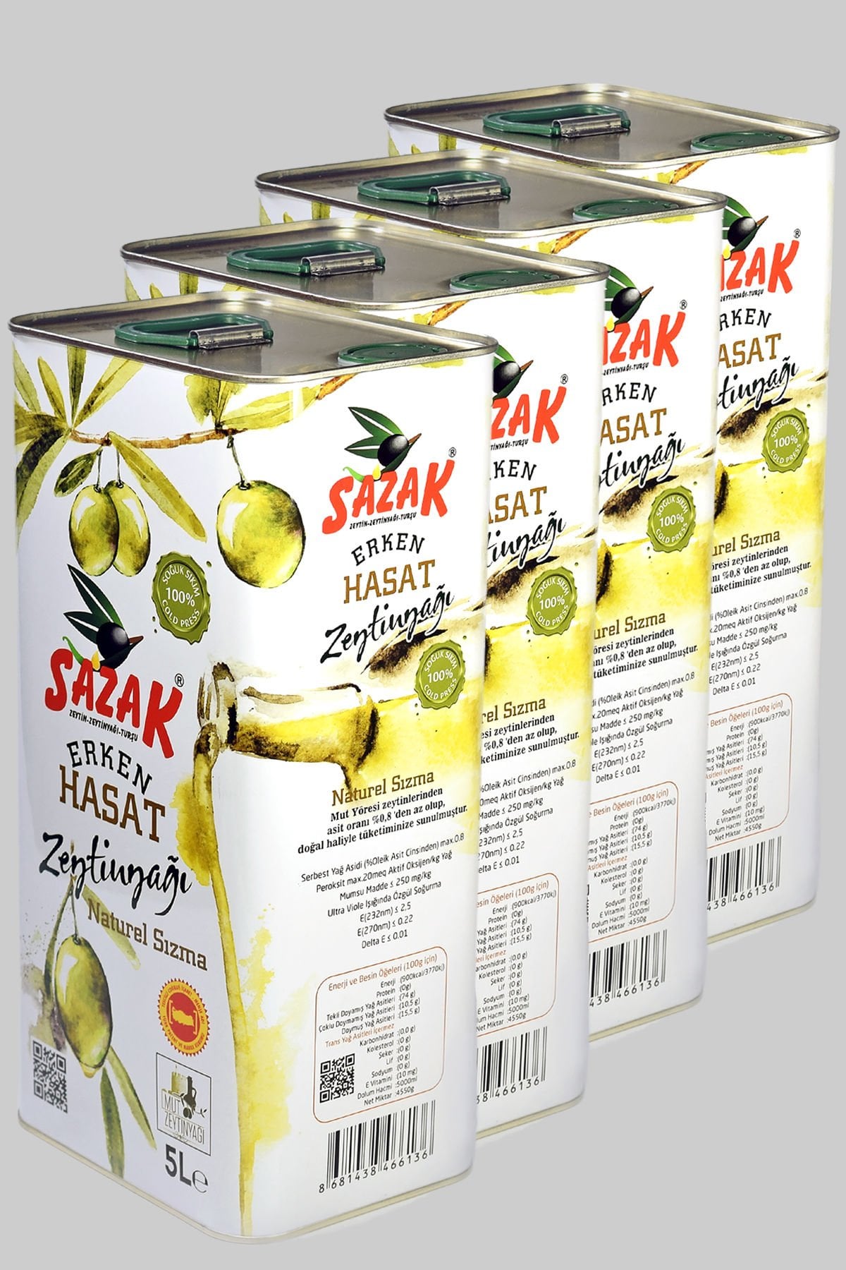 Sazak Soğuk Sıkım Erken Hasat Zeytinyağı 20 Lt. (Sezon 2025-2026)