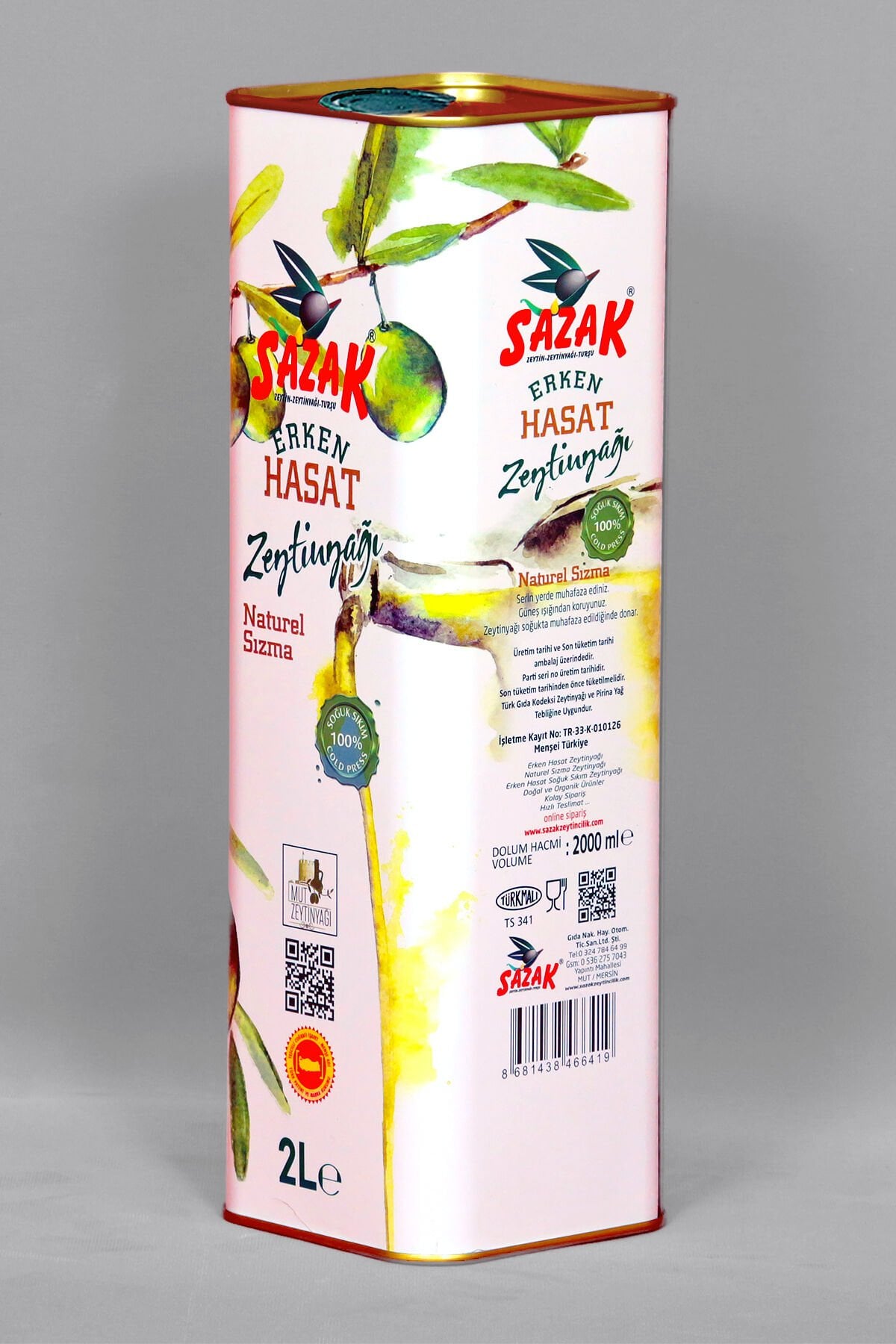 Sazak Erken Hasat Soğuk Sıkım Zeytinyağı 2 LT ( Sezon 2025-2026)