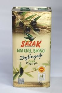 Sazak Naturel Birinci Zeytinyağı 5 LT Teneke Ambalaj (Yeni Sezon 2025-2026)