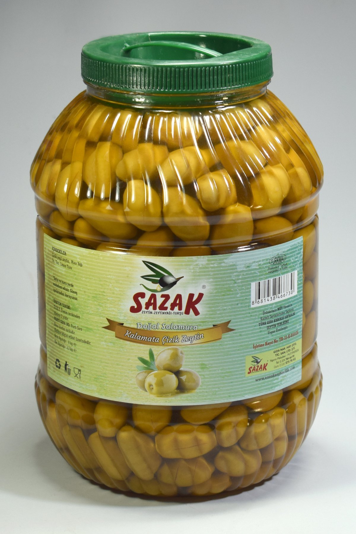 Sazak Kalamata Yeşil Çizik Zeytin 5 lt Pet