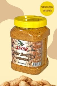 Sazak Fıstık Ezmesi Şekersiz %100 Doğal Katkısız Fıstık Parçacıklı 1 KG