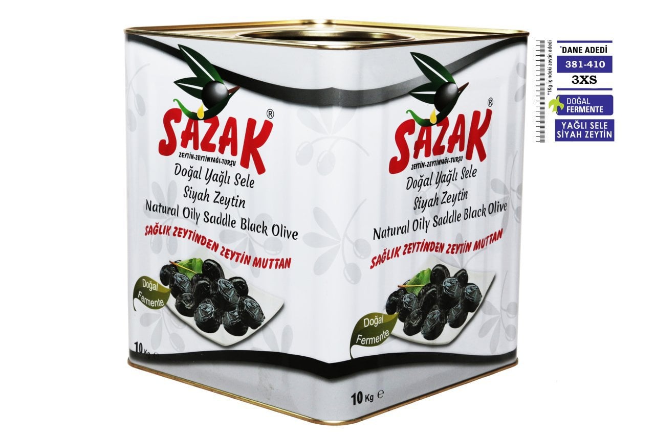 Sazak Doğal Yağlı Sele Siyah Zeytin (381-410 3XS)  10 Kg