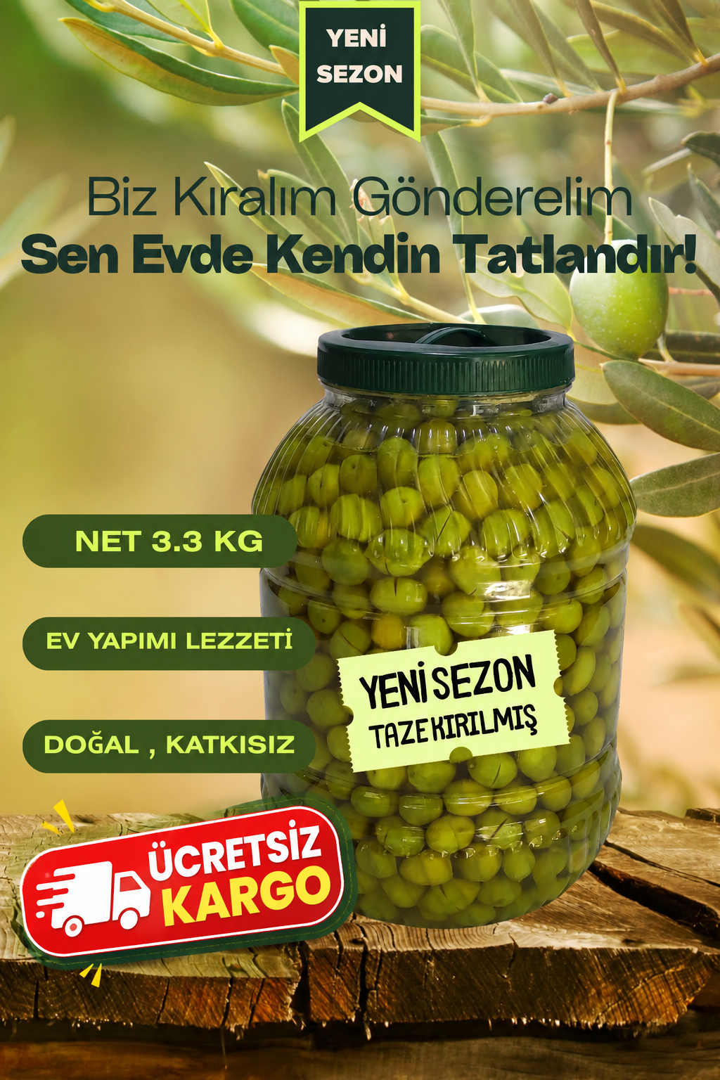 Sazak Kendin Tatlandır Kırma Yeşil Zeytin 5Lt Pet (Yeni Sezon 2026-2027)