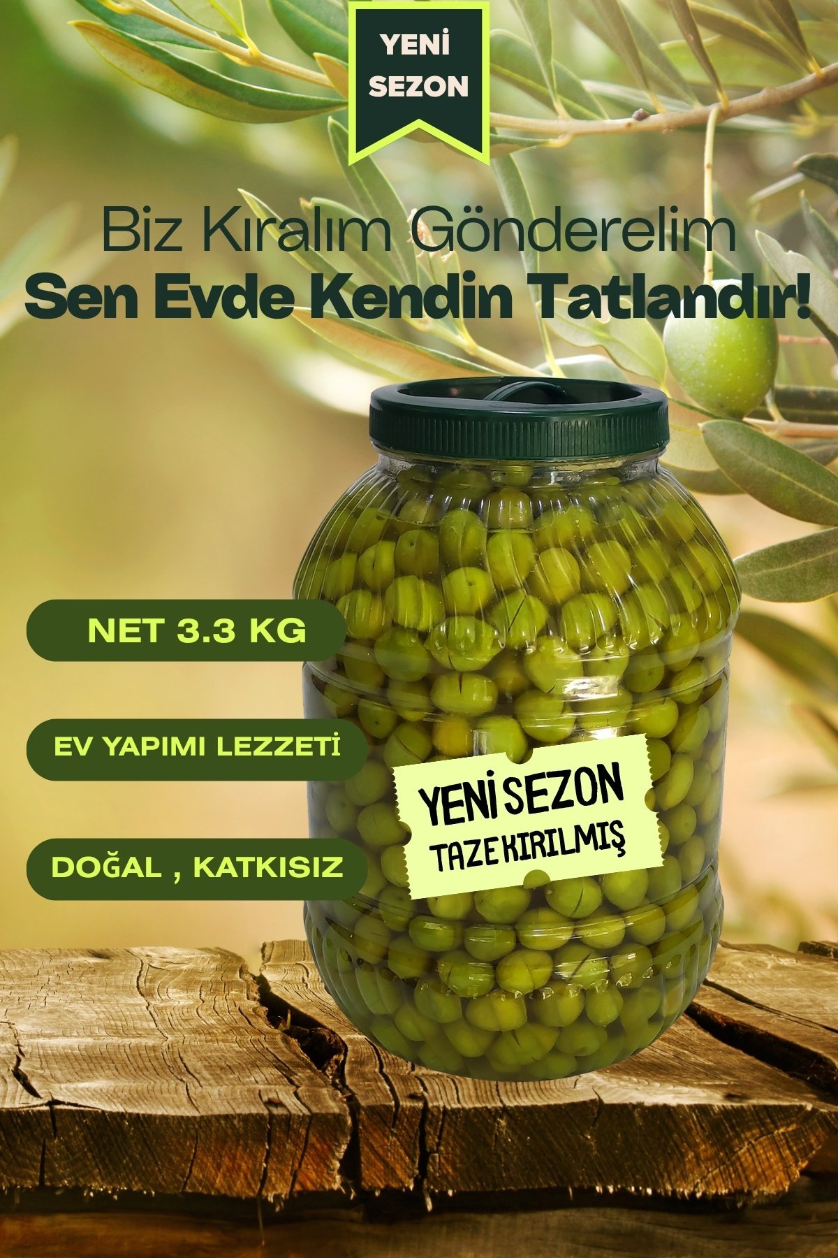 Sazak Kendin Tatlandır Kırma Yeşil Zeytin 5Lt Pet (Yeni Sezon 2025-2026)
