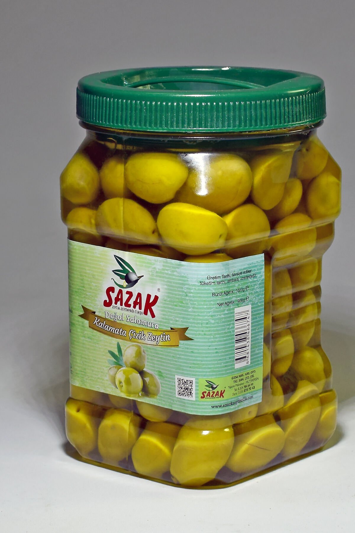 Sazak Kalamata Çizik Yeşil Zeytin Doğal Salamura Kalamata 900 GR