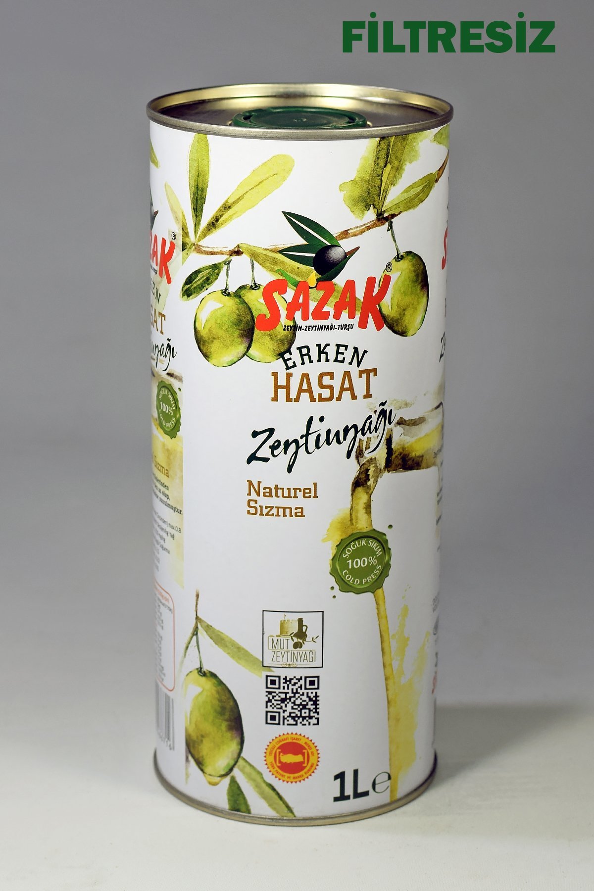 Sazak Filtresiz Erken Hasat Soğuk Sıkım Zeytinyağı Teneke 1 Lt ( Yeni Sezon 2025-2026)
