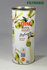 Sazak Filtresiz Erken Hasat Soğuk Sıkım Zeytinyağı Teneke 1 Lt ( Yeni Sezon 2026-2027)