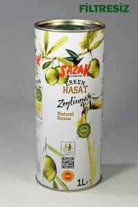 Sazak Filtresiz Erken Hasat Soğuk Sıkım Zeytinyağı Teneke 1 Lt ( Yeni Sezon 2026-2027)