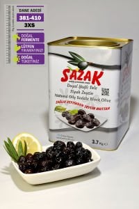 Siyah Zeytin Yağlı Sele Zeytin MİNYON Kalibre NET 3.7 Kg (381-410 3XS) Doğal Fermente Küçük Boy